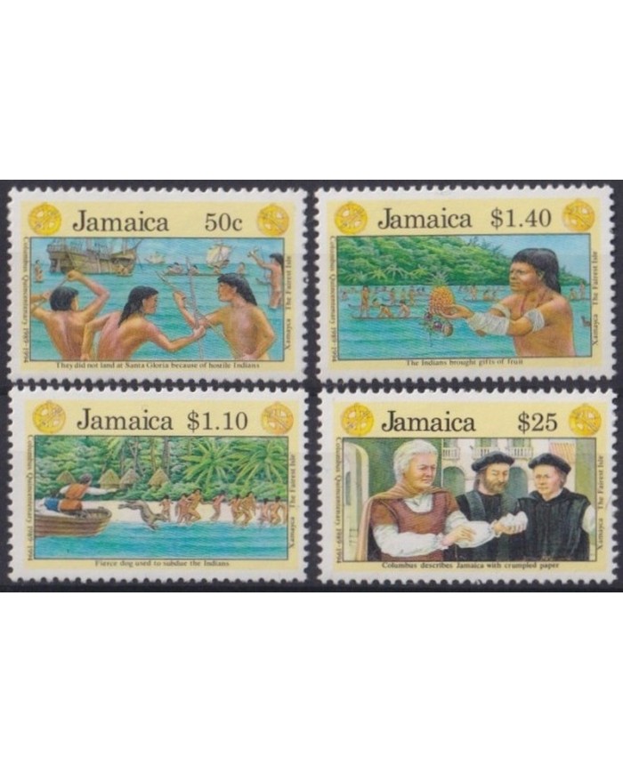 F-EX30511 JAMAICA MNH 1991 DISCOVERY COLUMBUS COLON SHIP INDIAN BATTLE.