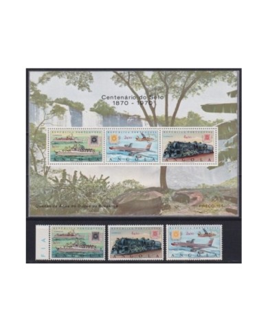 F-EX30310 ANGOLA MNH 1970 CENTENARIAL OF STAMPS RAILROAD AIRPLANE SHIP.