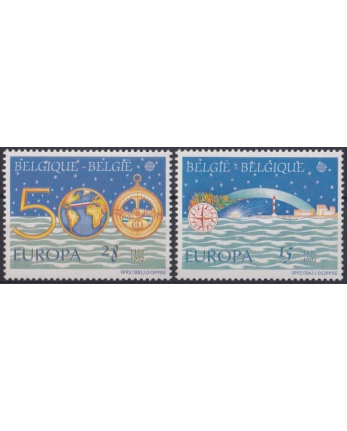 F-EX30838 BELGIQUE BELGIUM MNH 1992 DISCOVERY OF AMERICA LIGHTHOUSE MAP.
