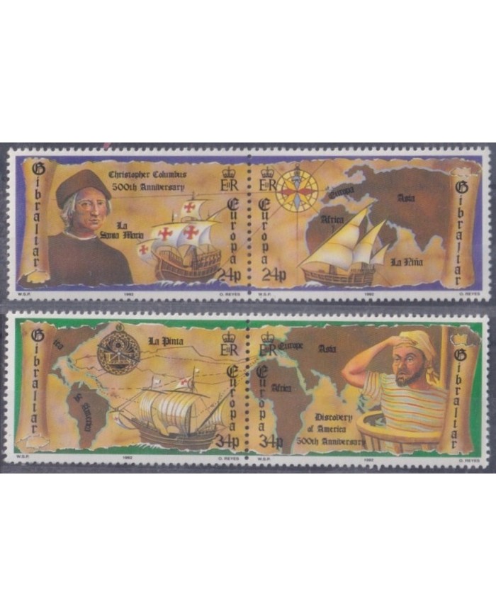 F-EX30877 GIBRALTAR MNH 1992 DISCOVERY COLON COLUMBUS SHIP BARCOS MAP.