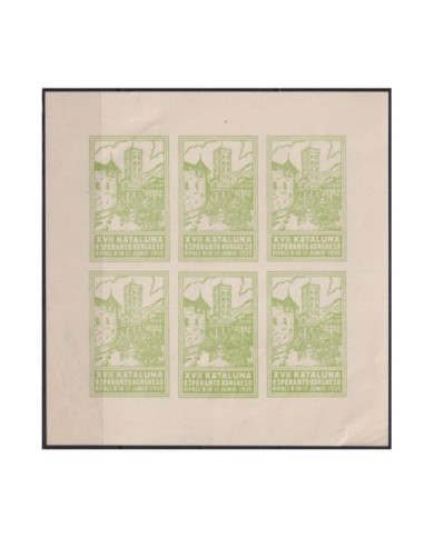 F-EX30944 SPAIN ESPAÑA 1935 CINDERELLA ESPERANTO RIPOLL CATALUÑA SHEET ARCHITECTURE.