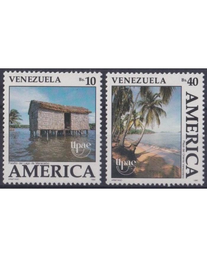 F-EX30996 VENEZUELA MNH 1990 AMERICA UPAEP DISCOVERY LANDSCAPE BEACH PALAFITO.