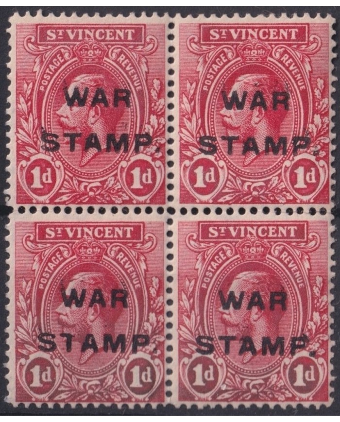 F-EX20444 ST VINCENT WAR TAX ORIGINAL GUM STAMPS LOT.
