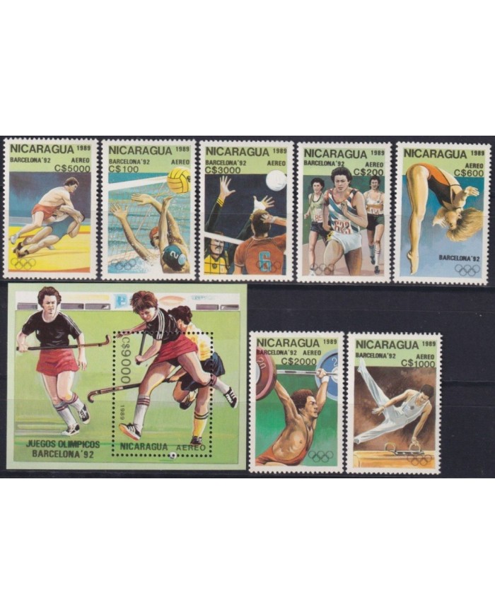 F-EX31351 NICARAGUA MNH 1989 OLYMPIC GAMES BARCELONA ATHLETISM JOCKEY BASKET WRESTLING.
