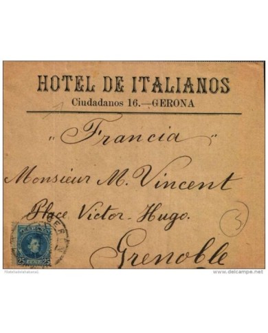 F-EX 520 SPAIN ESPAÑA OLD  COVER HOTEL DE ITALIANOS. GERONA. CATALUÑA. 1902