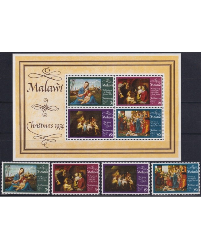 F-EX29845 MALAWI MNH 1974 RELIGION ART CHRISTMAS NAVIDAD ARTE BELLINI JORDAENS GREBBER LORENZO DI CREDI.