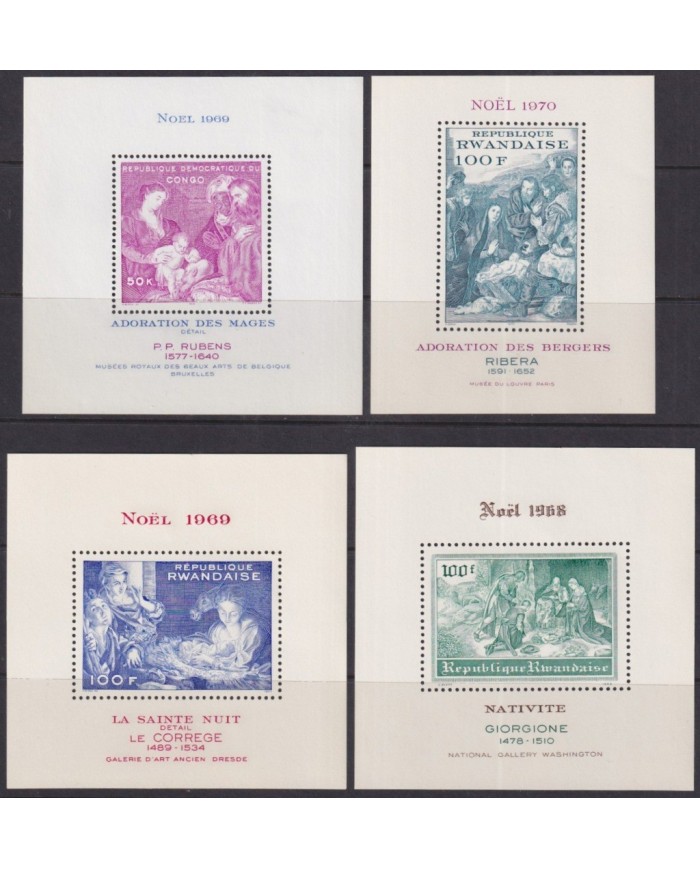 F-EX30116 RWANDA MNH 1968-70 RELIGION ART CHRISTMAS NAVIDAD ARTE GIORGIONE RIBERA RUBENS LE CORREGE.