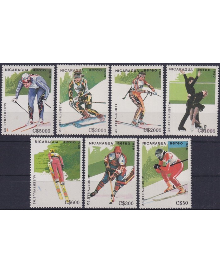 F-EX31316 NICARAGUA MNH 1989 ALBERTVILLE 1992 WINTER OLYMPIC GAMES SKI.