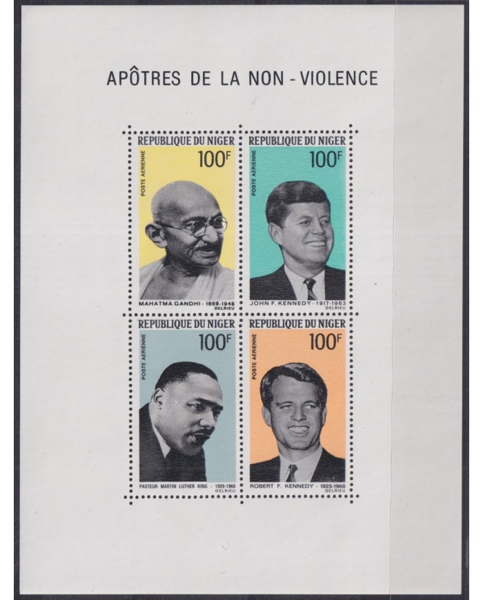 F-EX31926 NIGER MNH 1968 PEACE GHANDI MARTIN LUTHER KING JOHN F. KENNEDY SHEET.