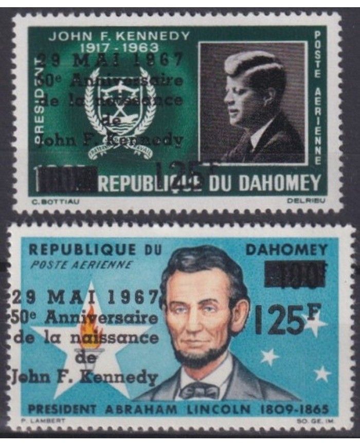 F-EX31987 DAHOMEY MNH 1967 PEACE LINCOLN SURCHARGE JOHN F. KENNEDY SHEET.