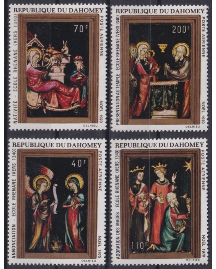 F-EX31999 DAHOMEY MNH 1970 ART PAINTING MEDIEVAL ADORATION NATIVIDAD RENANIA SCHOOL.