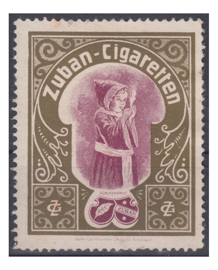 F-EX9052 ALEMANIA GERMANY DEUTSCHLAND CINDERELLA G. ZUBAN 39x43mm TOBACCO CIGARS NO GUM