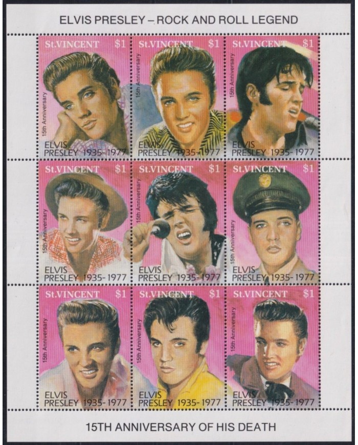 F-EX33030 ST VINCENT MNH 1992 CINEMA CLASSIC MOVIE MUSIC ELVIS PRESLEY.