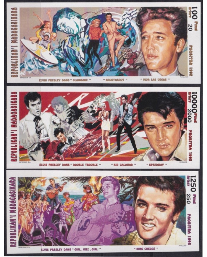 F-EX33059 MADAGASCAR MNH 1995 CINEMA CLASSIC MOVIE MUSIC ELVIS PRESLEY IMPERFORATED.