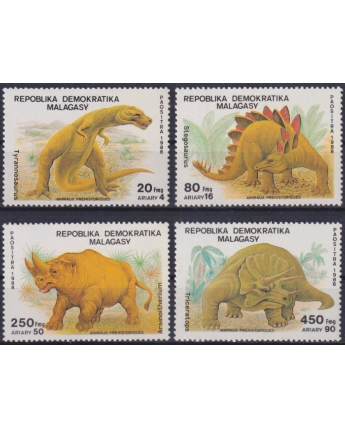 F-EX33175 MADAGASCAR MNH 1989 DINOSAUR PREHISTORIC FAUNA PALEONTOLOGY.