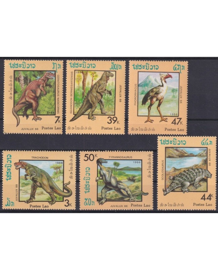 F-EX33176 LAOS MNH 1988 DINOSAUR PREHISTORIC FAUNA PALEONTOLOGY JUVALUX EXPO.