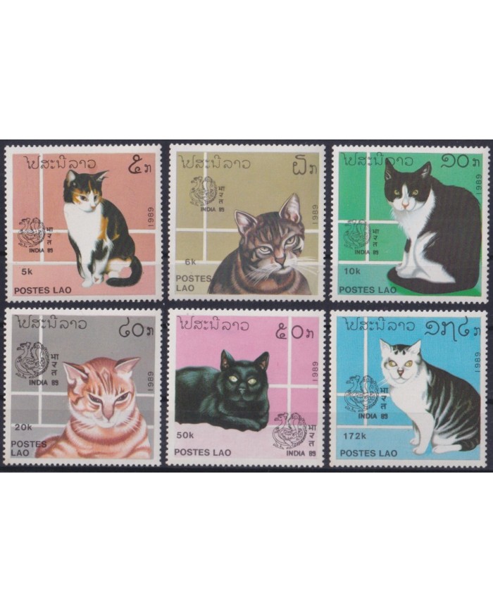 F-EX33194 LAOS MNH 1989 CATS GATOS FELINES INDIA PHILATELIC EXPO.