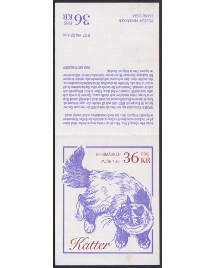 F-EX33195 SWEDEN SVERIGE MNH 1991 CATS GATOS FELINES BOOKLED.
