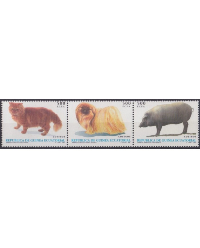 F-EX33206 GUINEA EQUATORIAL MNH 1995 CATS GATOS FELINES DOG PIG PERROS CERDO.