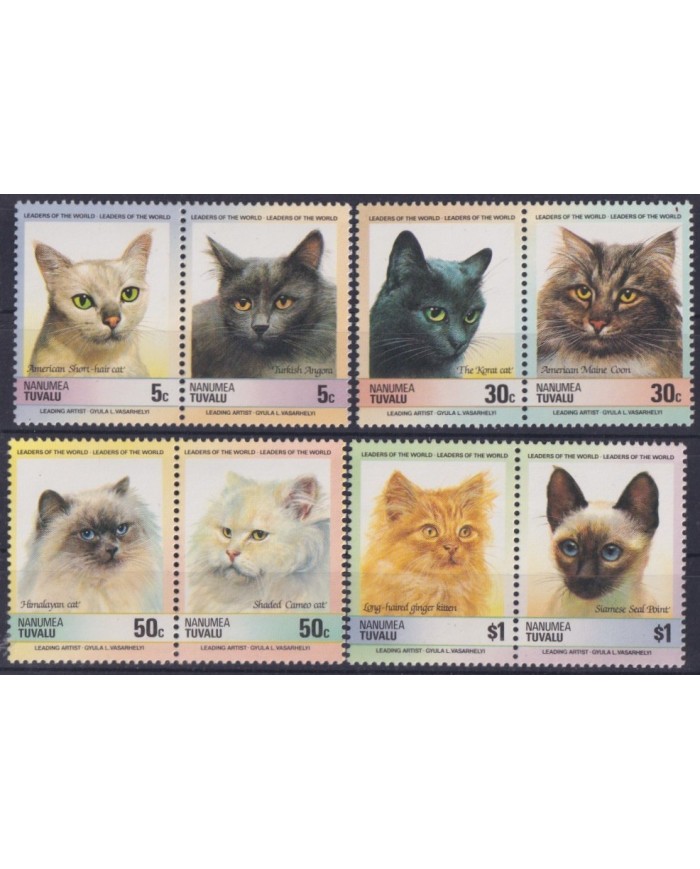 F-EX33210 TUVALU MNH 1985 CATS GATOS FELINES ANGORA SIAMESE HIMALAYAN SHADED.