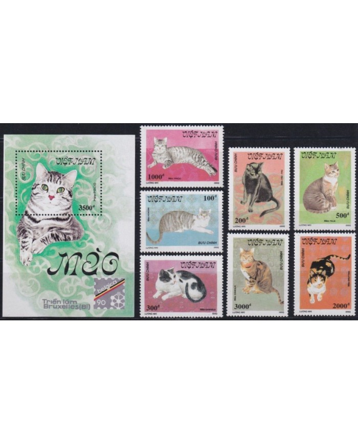 F-EX33214 VIETNAM MNH 1990 CATS GATOS FELINES.