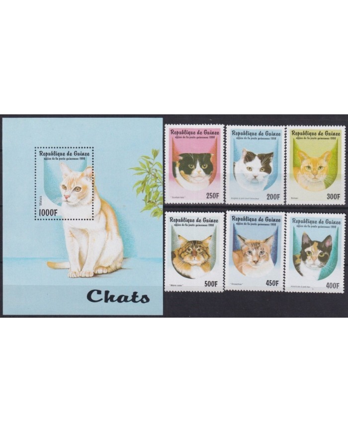 F-EX33217 GUINEE GUINEA MNH 1998 DOMESTICS CATS GATOS FELINES.