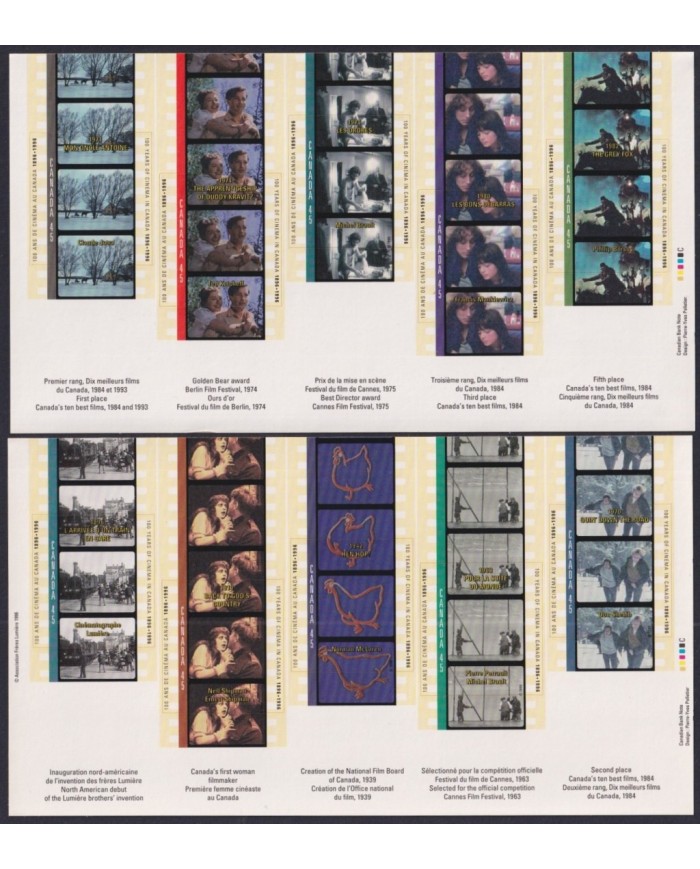 F-EX33400 CANADA MNH 1996 100th ANIV MOVIE CINEMA OF CANADA BOOK + SHEET.