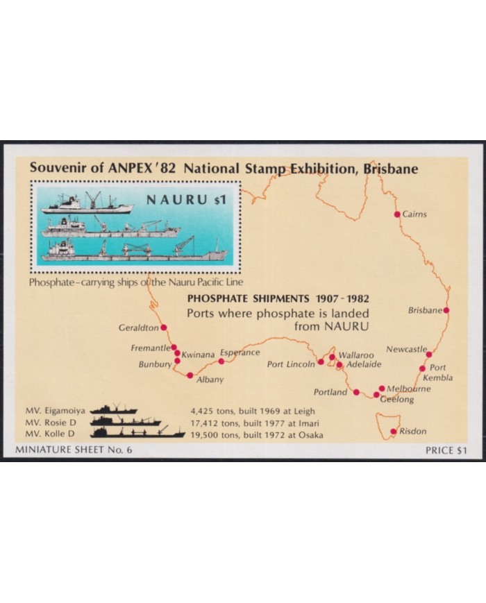 F-EX33407 NAURU MNH 1982 ANPEX NATIONAL STAMPS EXPO PHOSPHATE SHIP.