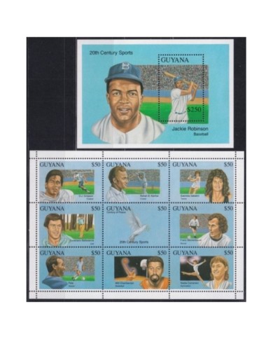 F-EX33437 GUYANA MNH 1993 XX CENTURY SPORT ATHLETISM BASEBALL CRICKET GOLF TENNIS SOCCER.