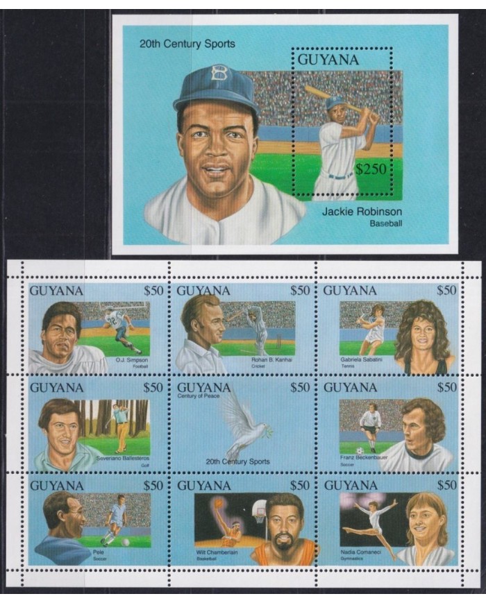 F-EX33437 GUYANA MNH 1993 XX CENTURY SPORT ATHLETISM BASEBALL CRICKET GOLF TENNIS SOCCER.