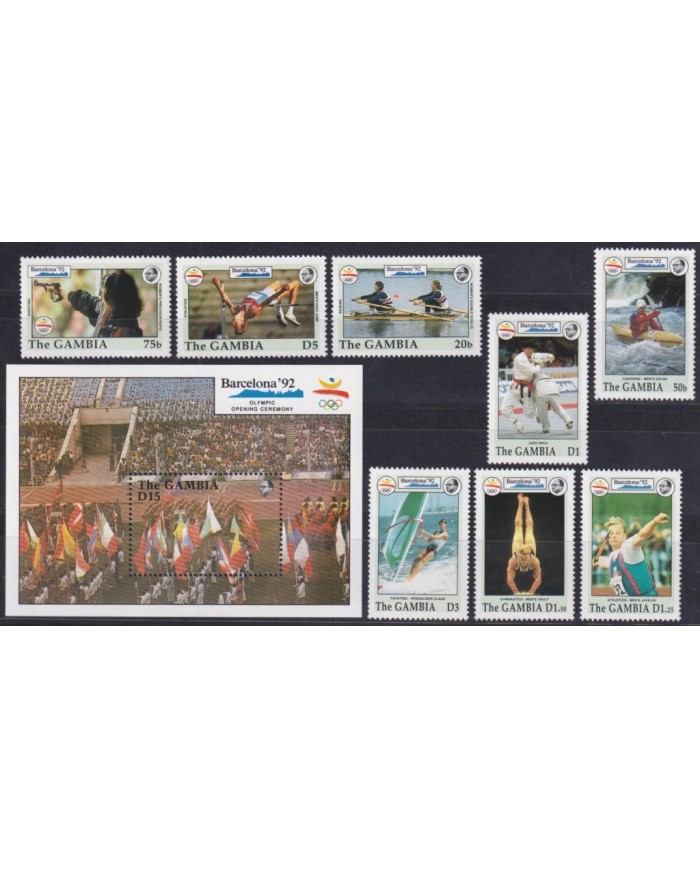 F-EX33510 GAMBIA 1990 MNH BARCELONA OLYMPIC GAMES YACHTING JAVELIN KAYAK JUDO.
