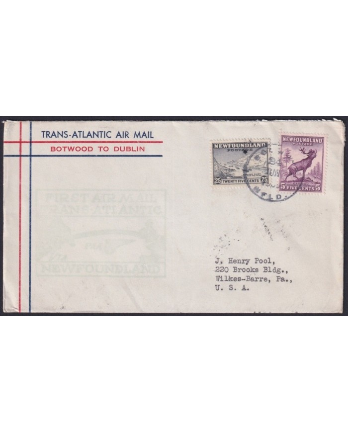F-EX21451 NEWFOUNDLAND TRANS-ATLANTIC 1939 FIRST FLIGHT BOTWOOD-DUBLIN IRELAND