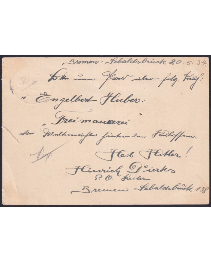 F-EX27658 GERMANY SPECIAL STATIONERY CARD USED 1933 MARCH OF THE TORCHES.
