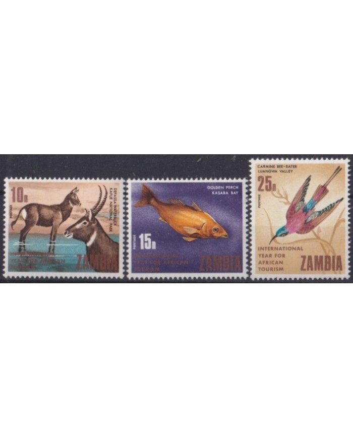 F-EX31891 ZAMBIA MNH 1965 BIRDS DEFASSA WATERBUCK GOLDEN PERCH TOURISM.