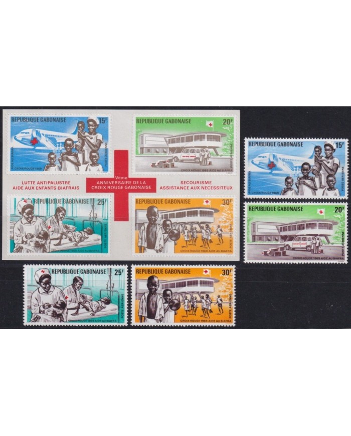 F-EX31913 GABON MNH 1969 RED CROSS NURSE MEDICINE SET + SHEET.
