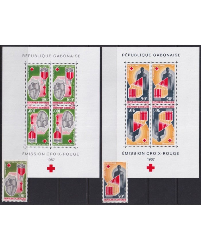 F-EX31944 GABON MNH 1967 TETE BECHE RED CROSS NURSE MEDICINE SET + SHEET.