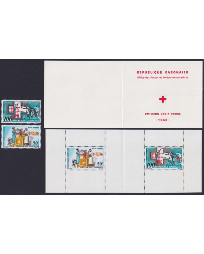 F-EX31947 GABON MNH 1968 RED CROSS NURSE MEDICINE SET + SHEET