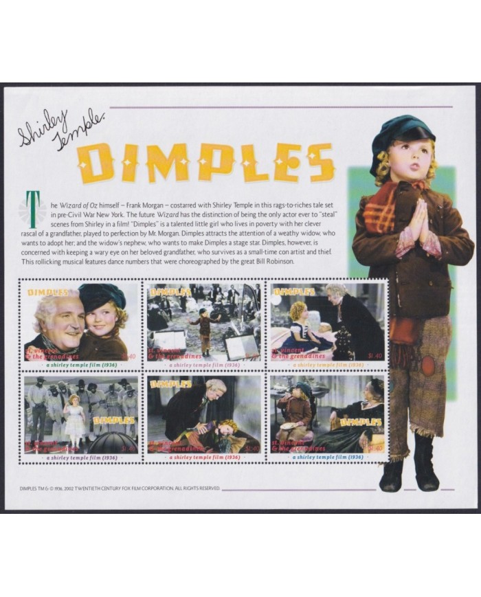 F-EX32408 ST VINCENT & GRENADINES MNH 2002 SHEET CINEMA MOVIE SHIRLEY TEMPLE.