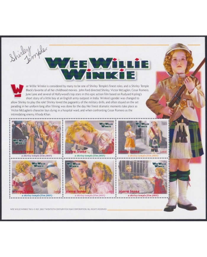 F-EX32416 SIERRA LEONE MNH 2000 SHEET CINEMA MOVIE SHIRLEY TEMPLE WEE WILLIE WINKIE.