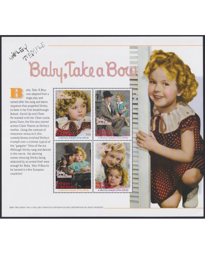 F-EX32417 ANTIGUA & BARBUDA MNH 2000 SHEET CINEMA MOVIE SHIRLEY TEMPLE BABY TAKE A BOW.