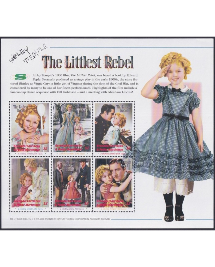 F-EX32419 GRENADA CARRIACOU MNH 2000 SHEET CINEMA MOVIE SHIRLEY TEMPLE LITTLEST REBEL.