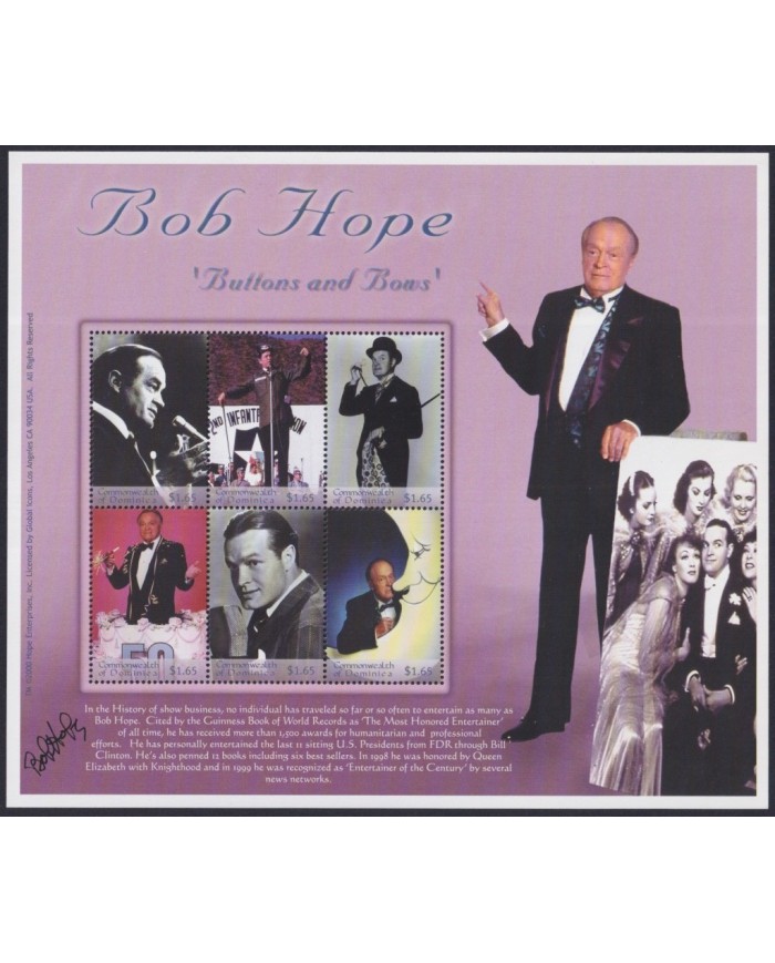 F-EX32422 DOMINICA MNH 2000 SHEET CINEMA MOVIE BOB HOPE BUTTONS AND BOWS.