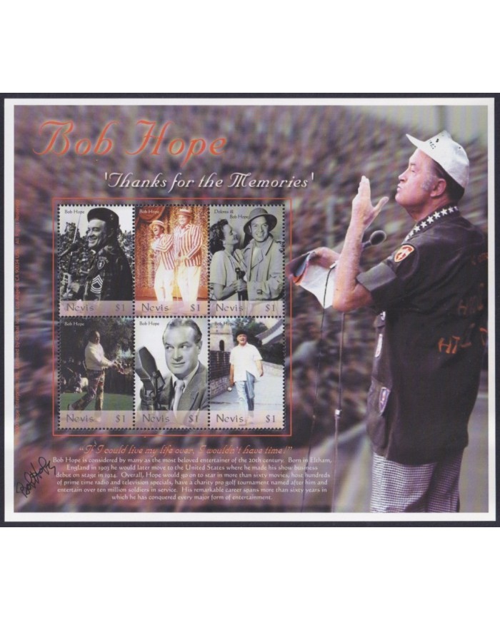 F-EX32423 NEVIS MNH 2000 SHEET CINEMA MOVIE BOB HOPE THANKS FOR THE MEMORIES.