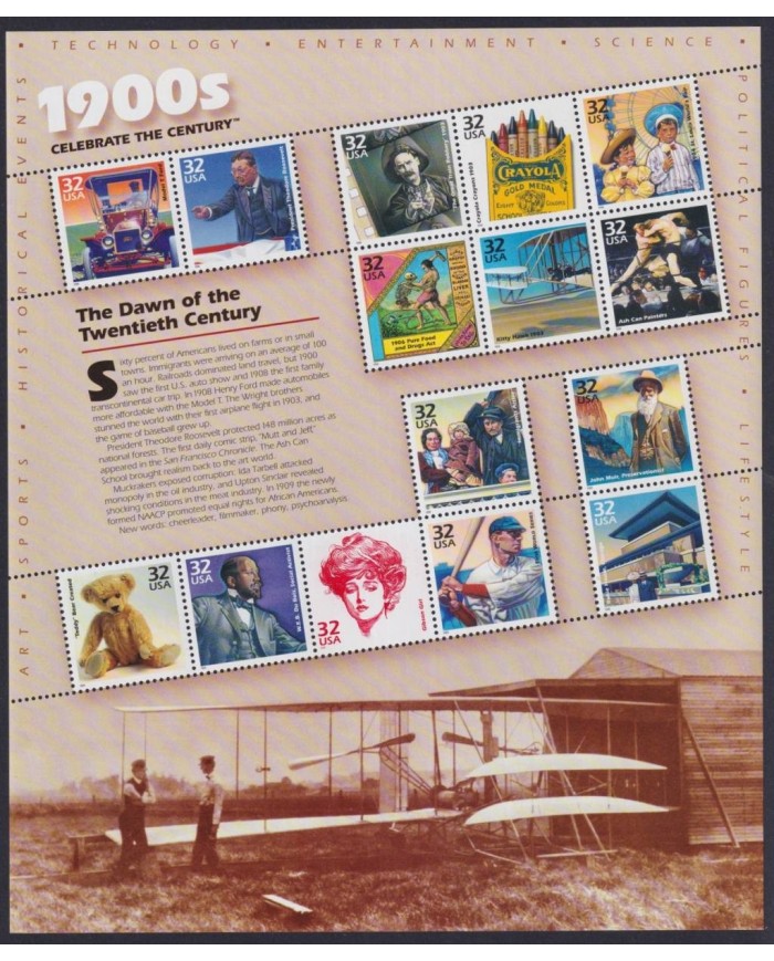 F-EX32425 US USA MNH 1998 MILENIUM SHEET 1900´s BASEBALL CINEMA MOVIE FORD T.