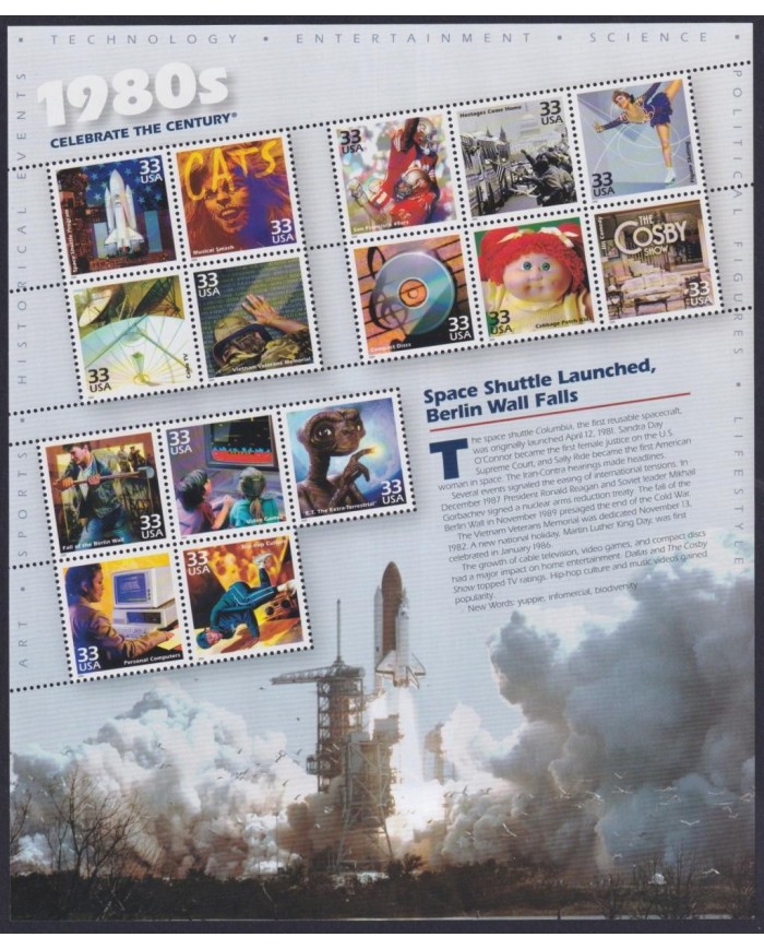 F-EX32433 US USA MNH 1998 MILENIUM SHEET 1980´s SPACE CINEMA MOVIE HIP HOP CULTURE.