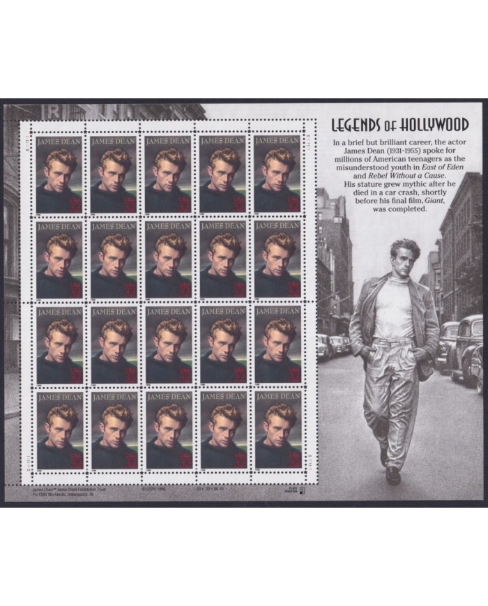 F-EX32449 USA US MNH 1996 LEGENDS HOLLYWOOD CINEMA STAR MOVIE JEAN DEAN.