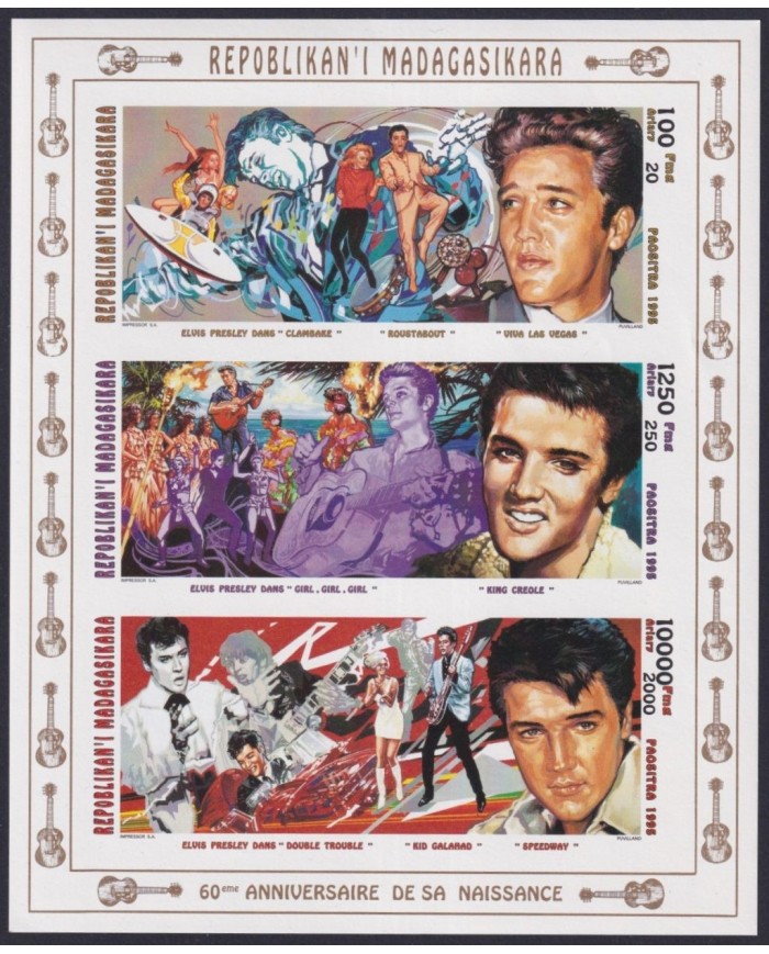 F-EX32456 MADAGASCAR MNH 1995 CINE CINEMA MUSIC MOVIE ELVIS PRESLEY IMPERFORATED.