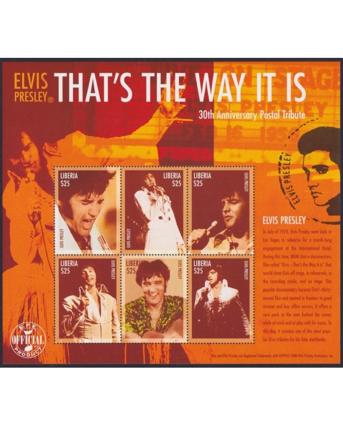 F-EX32458 LIBERIA MNH 2000 CINE CINEMA STAR MOVIE ELVIS PRESLEY MUSIC ROCK AND ROLL.