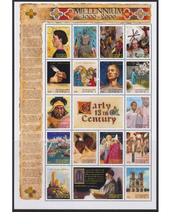 F-EX32522 DOMINICA MNH 2000 MILLENNIUM XIII CENTURY ART GENGIS KHAN LUBECK LEAGUE.
