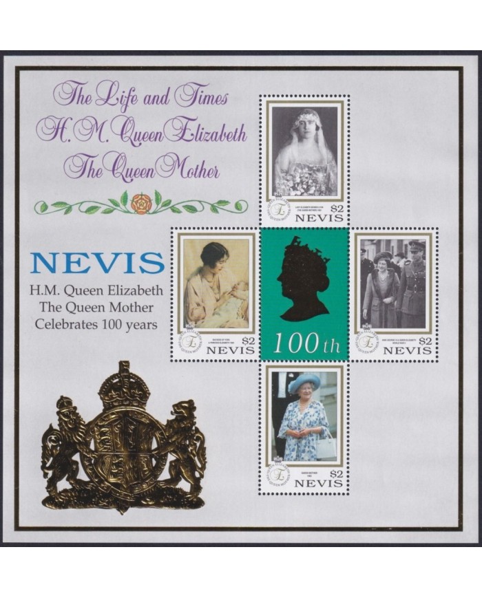F-EX32557 NEVIS MNH 1999 SHEET QUEEN MOTHER CELEBRATED 101 YEAR ELIZABETH II.